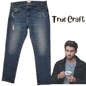 TRUE CRAFT Distressed Denim Taper Leg Blue Jeans Men's 36 x 30